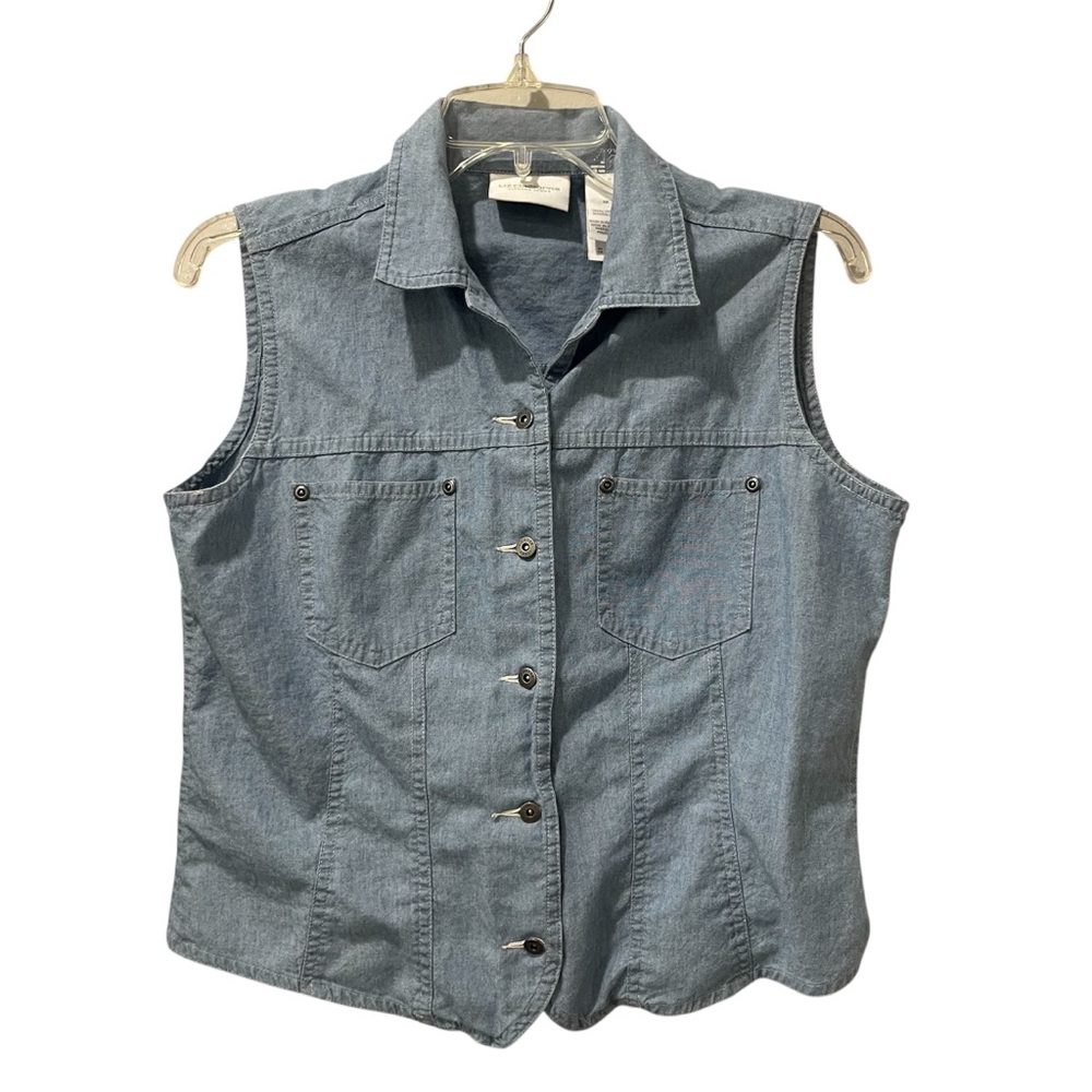 Liz Claiborne Denim women’s size Medium sleeveless Button Up top 90s Vib…